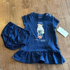 NEW Ralph Lauren Blue Polo Bear Dress Set